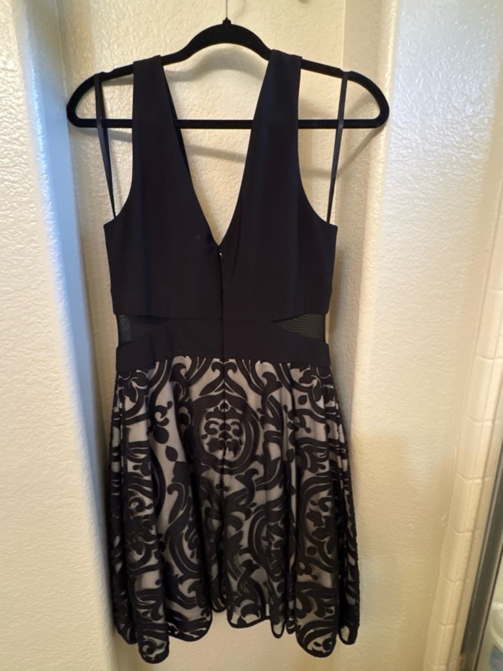 Black V-Neck Lace Overlay Fit & Flare Dress